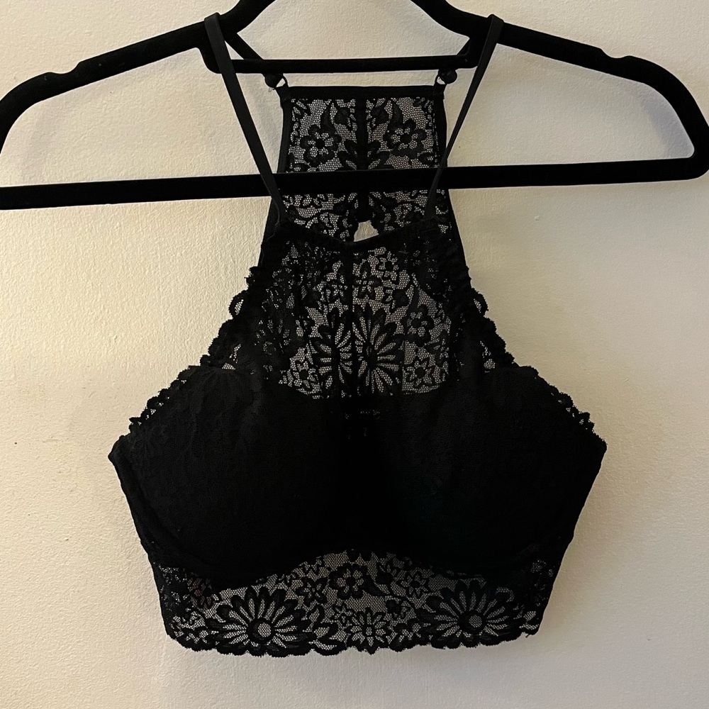 PINK Victoria’s Secret Bralette High Neck Black Lace Goth Witchy Top